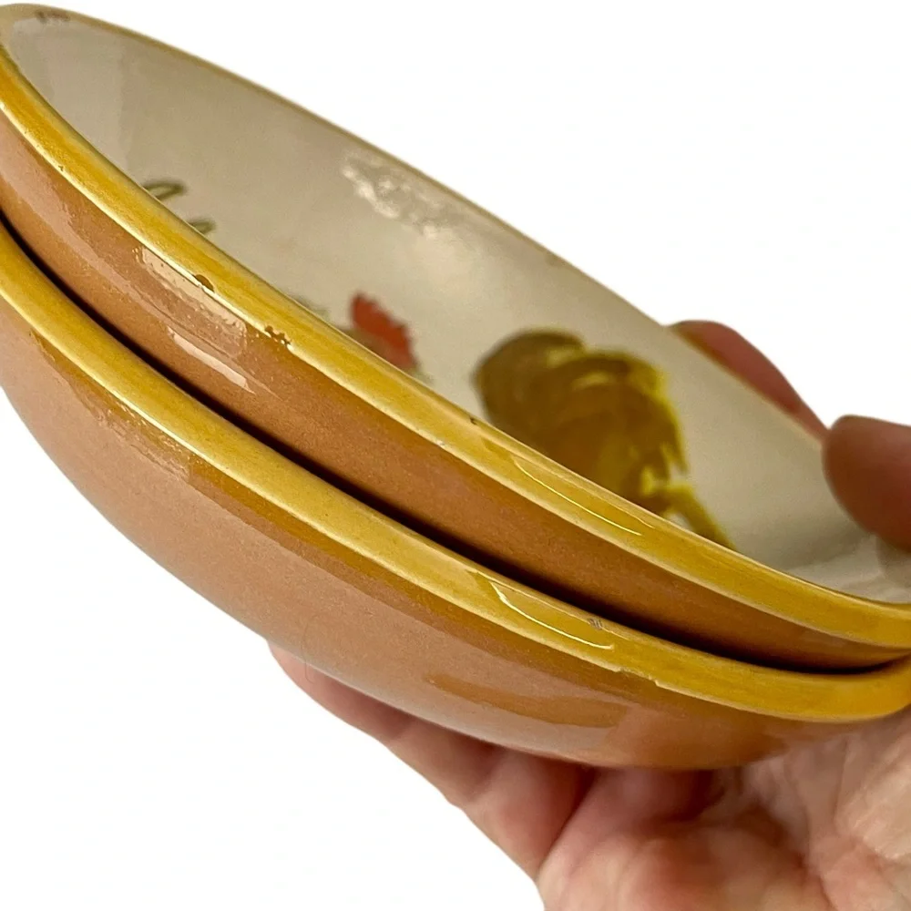 Williams Sonoma Pair Rooster Script 5.75” Rustic Dipping Bowls Dishes Italy 2005